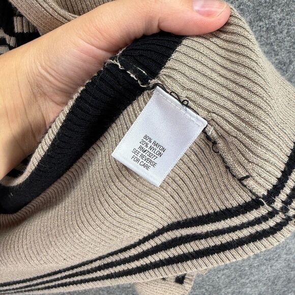 Dana Buchman Cardigan Women L Large Beige Striped Open Front Long Sleeve Rayon - Picture 4 of 7